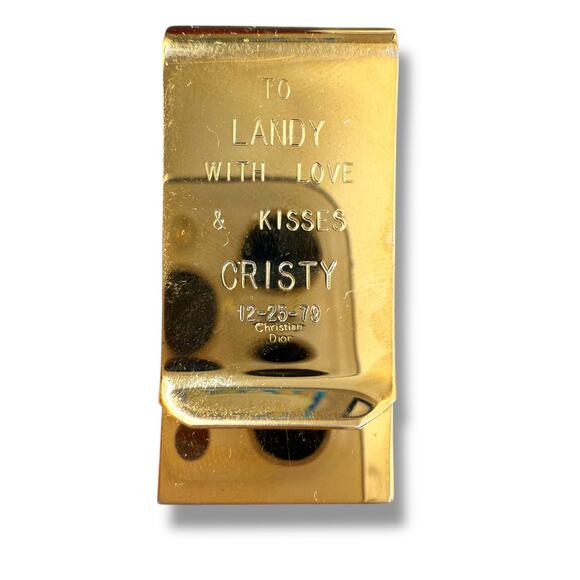 Vintage CHRISTIAN DIOR Gold Tone Holder Money Clip with engraving 1979 - Picture 2 of 7